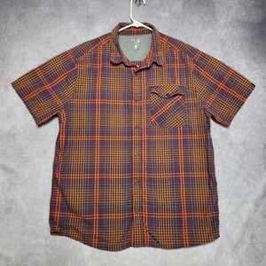 Mountain Hardwear Plaid Short Sleeve Button Up Shirt Men's L Rust Blue Orange